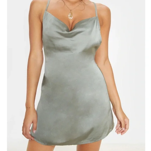 green emerald velvet dress Enya Satin Slip Dress